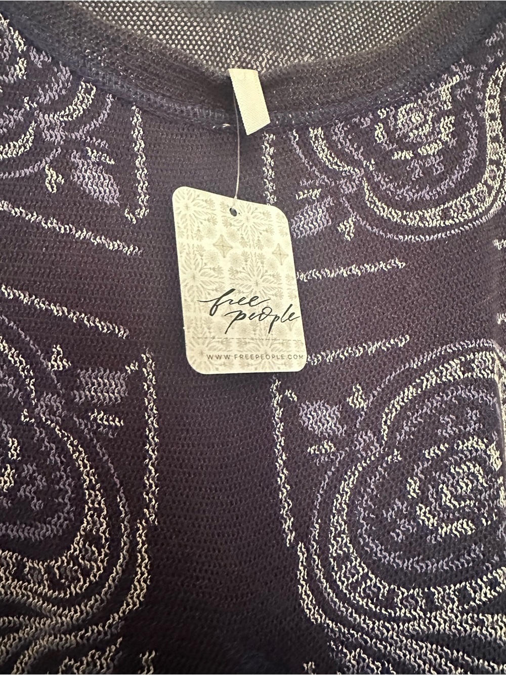 Free People Navy and Cream Boho Knit Sweater